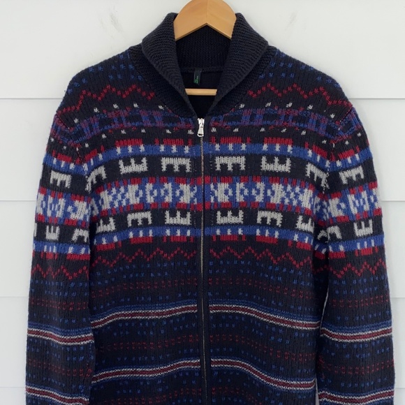 Vintage 100% Wool Nordic Style Knit Zip Up Sweater XL - Picture 4 of 11